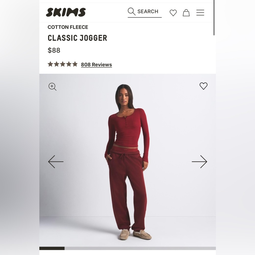 SKIMS Red Cotton Fleece Classic Jogger